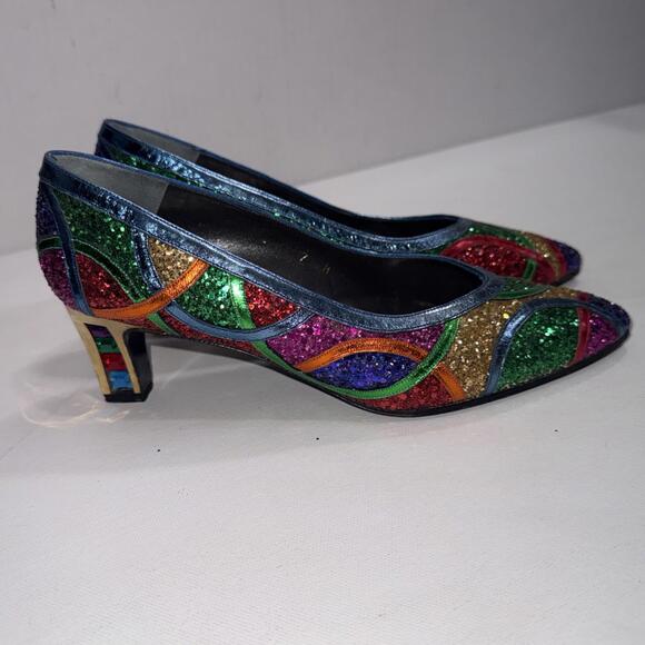 Vintage Margaret Jerrold Retro Holiday Party Glitter Jeweled Pumps Heels Shoes 7 - Picture 5 of 15
